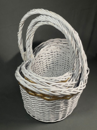 Набор корзин 3шт Бело-золотые (L:49X35X22X30X57 M:40X30X23X49 S:32X25X16X20X41)